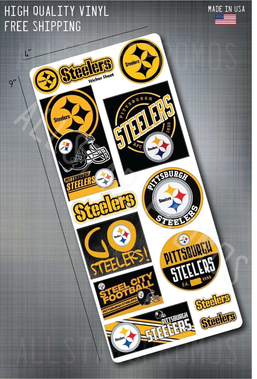 Pittsburgh Steelers Football Decal Sticker Sheet 12x