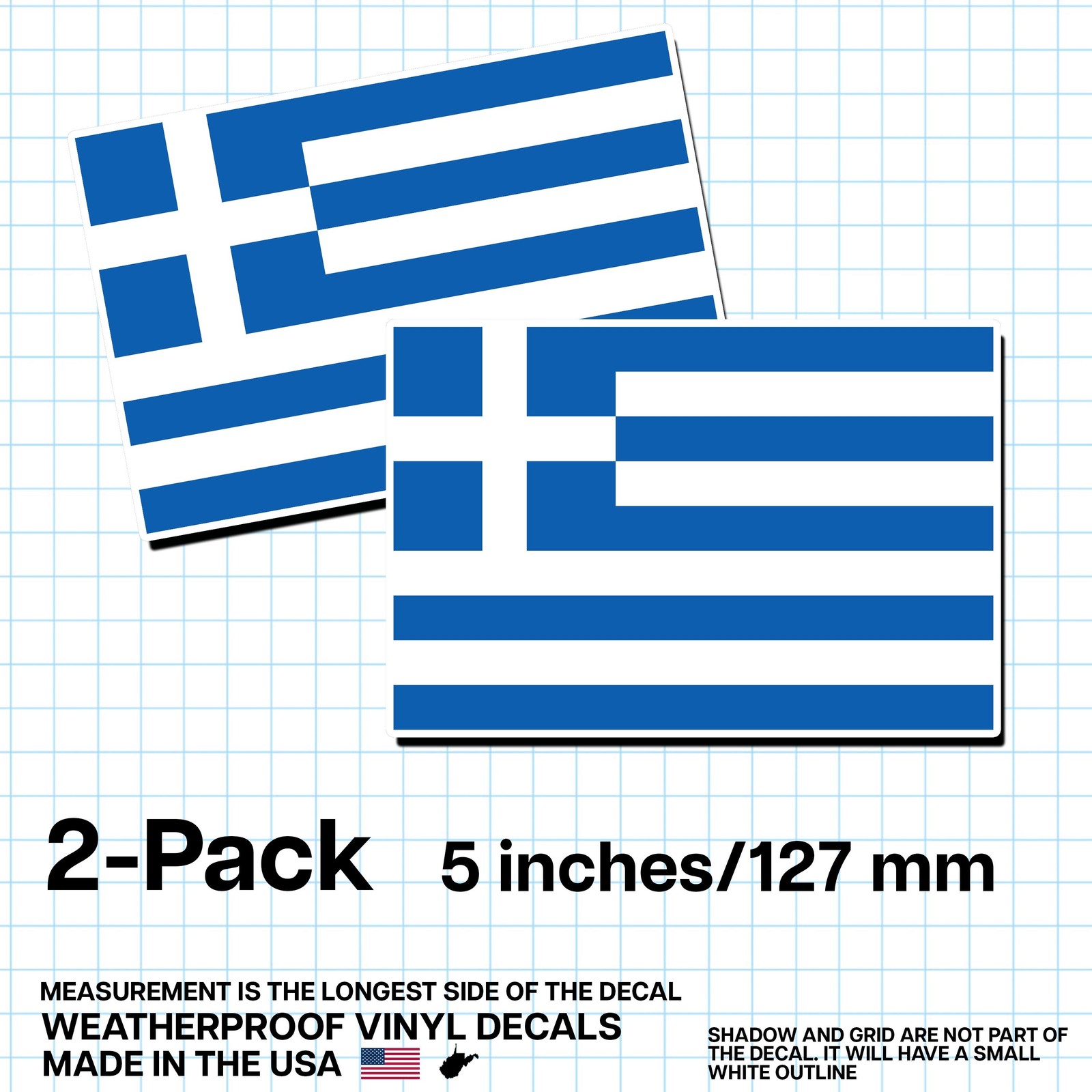 Greece Flag Sticker 5″ 2-Pack – GR Decal – Greek Pride Vinyl