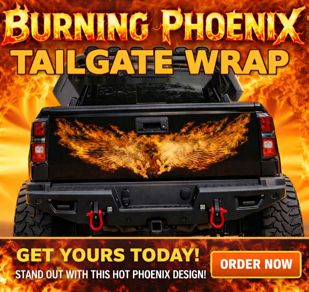 Tailgate Wrap BURNING PHOENIX Vinyl Decal Universal Fit – Truck Back Graphic