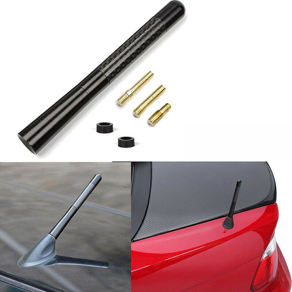 1/2Set 4.7″ CARBON FIBER CAR AM/FM RADIO SHORT ANTENNA STUBBY SCREW ALUMINUM BLA