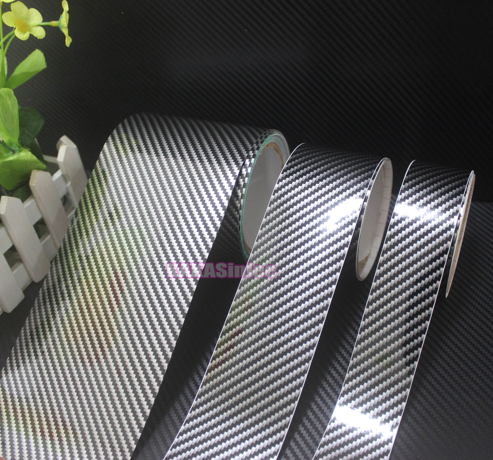 12″ x 50″ Car Glossy Smooth 2D Carbon Fiber Vinyl Wrap Sticker Decal Black Trim