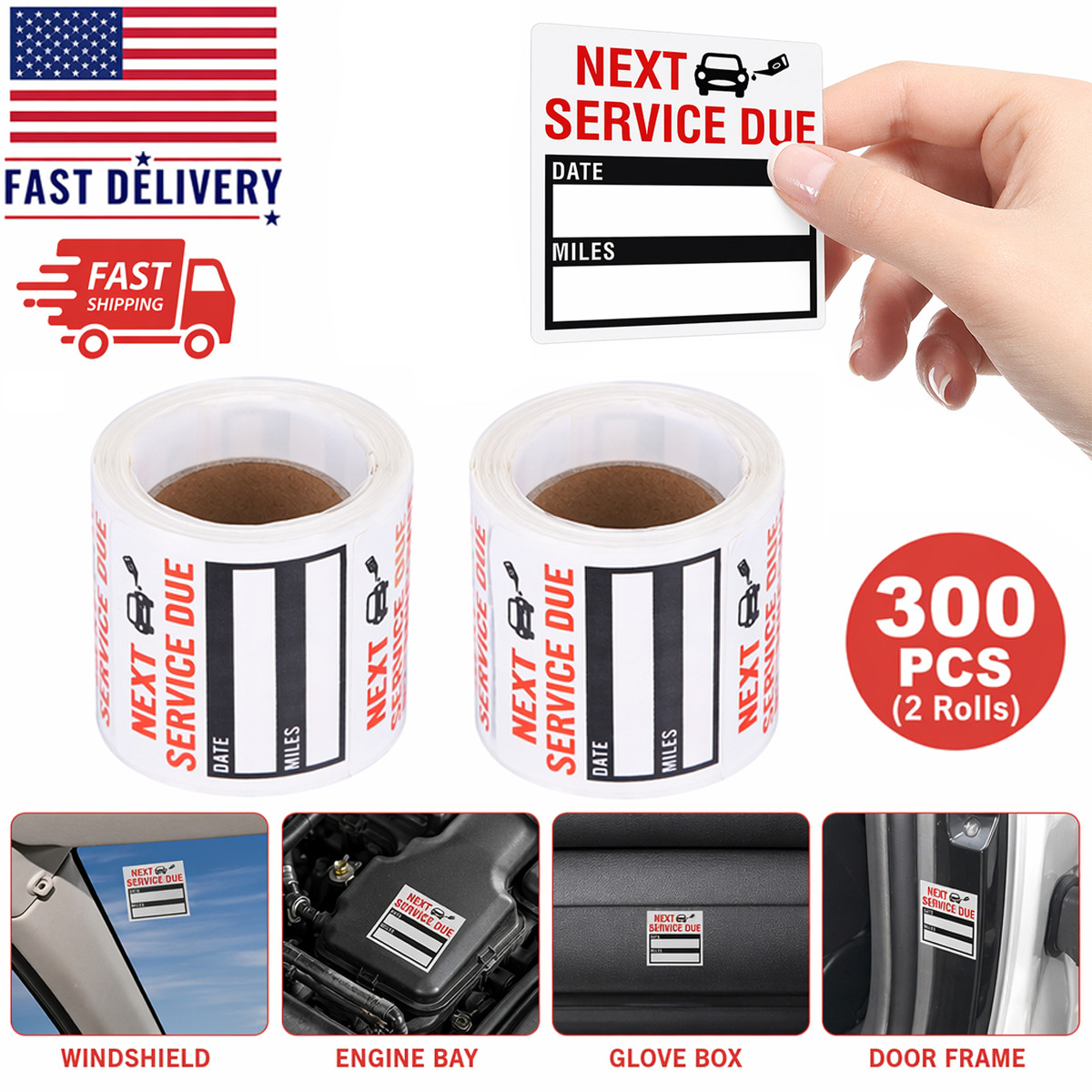 300Pcs 2 Rolls 2″ X 2″ Car Oil Change Next Service Due Reminder Sticker Decals