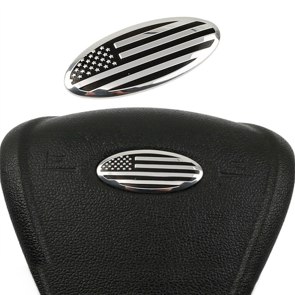 Silver Black USA Car Steering Wheel Oval Badge Emblem Sticker for F150 F250 F350