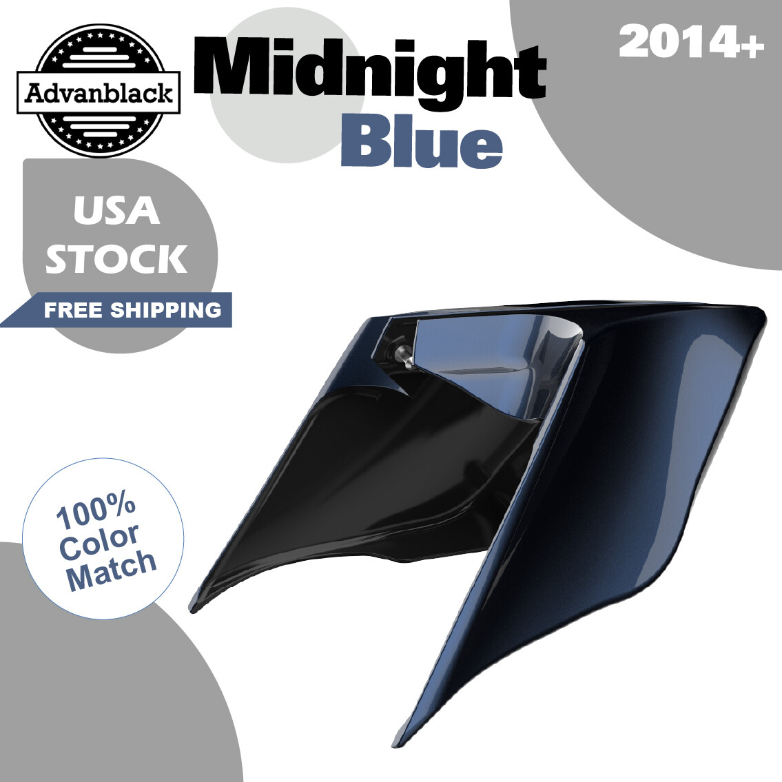 Advanblack Midnight Blue Stretched Extended Side Cover Fits 2014+ Harley Touring