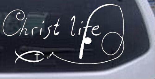 Christian Christ Life Fish Car or Truck Window Laptop Decal Sticker 7X3.5