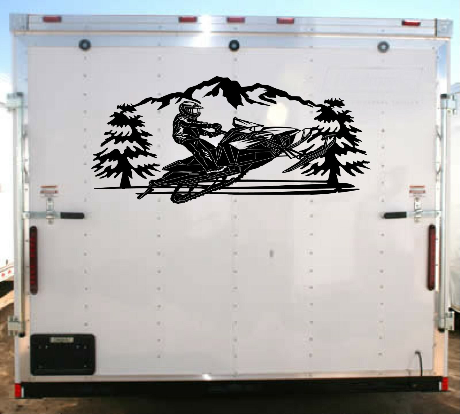 Snowmobile Racing Trailer Decals Mountains and Trees LARGE UP To 60″L x 28″ High