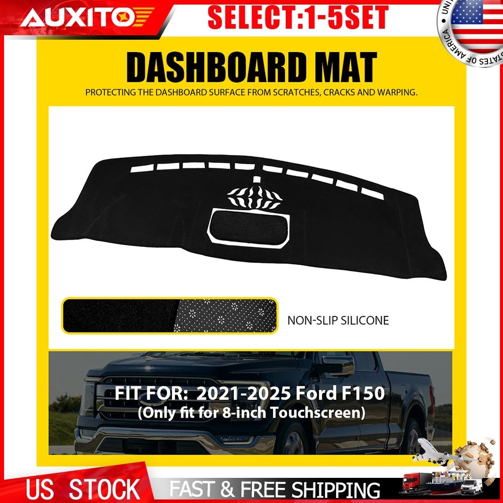 For Ford F150 2021-25 Dash Cover Mat Black Dashboard Carpet Style Protector 1-5X