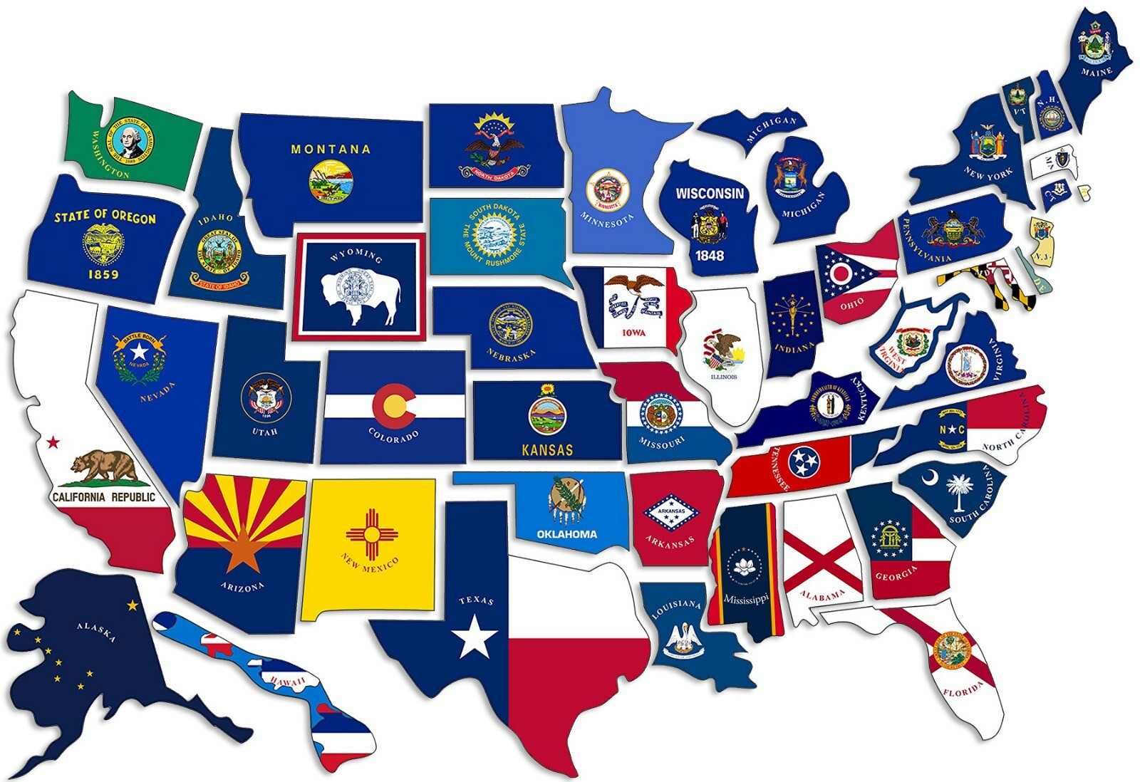 8×12 inch Sheet of 50 Separate State Shaped Stickers (scrapbook small pack set)
