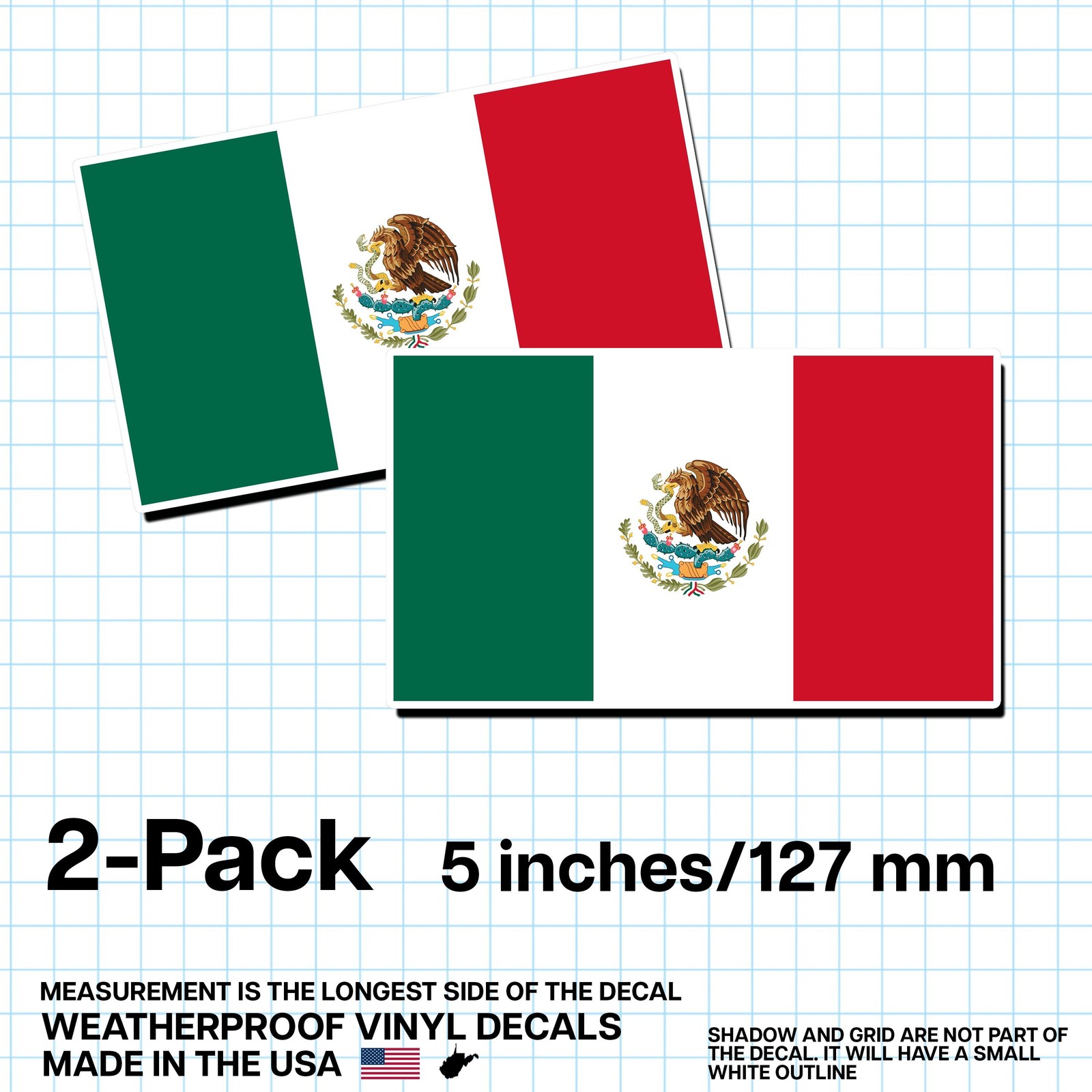 Mexico Flag Sticker 5″ 2-Pack – MX Decal – Mexican Pride Vinyl