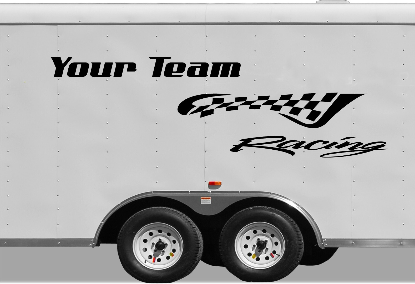 Your Team Name Racing Trailer Decals LARGE UP To 60″L x 28″ High Checker Flag 02