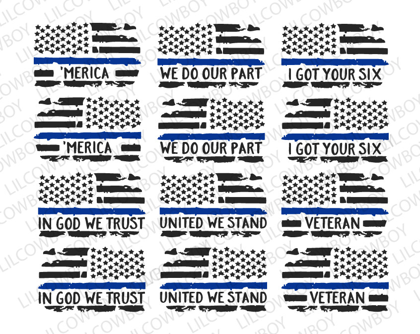 2 PackL/R Blue Line ‘MERICA USA Flags Vinyl Decals Law Enforcement Police BG14