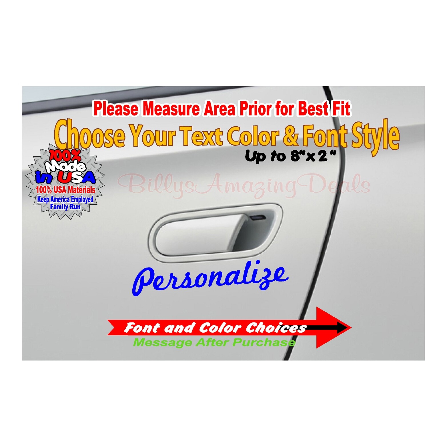 8×2 Personalized Vinyl Decal Custom Text Car Door Name Windshield Window Sticker