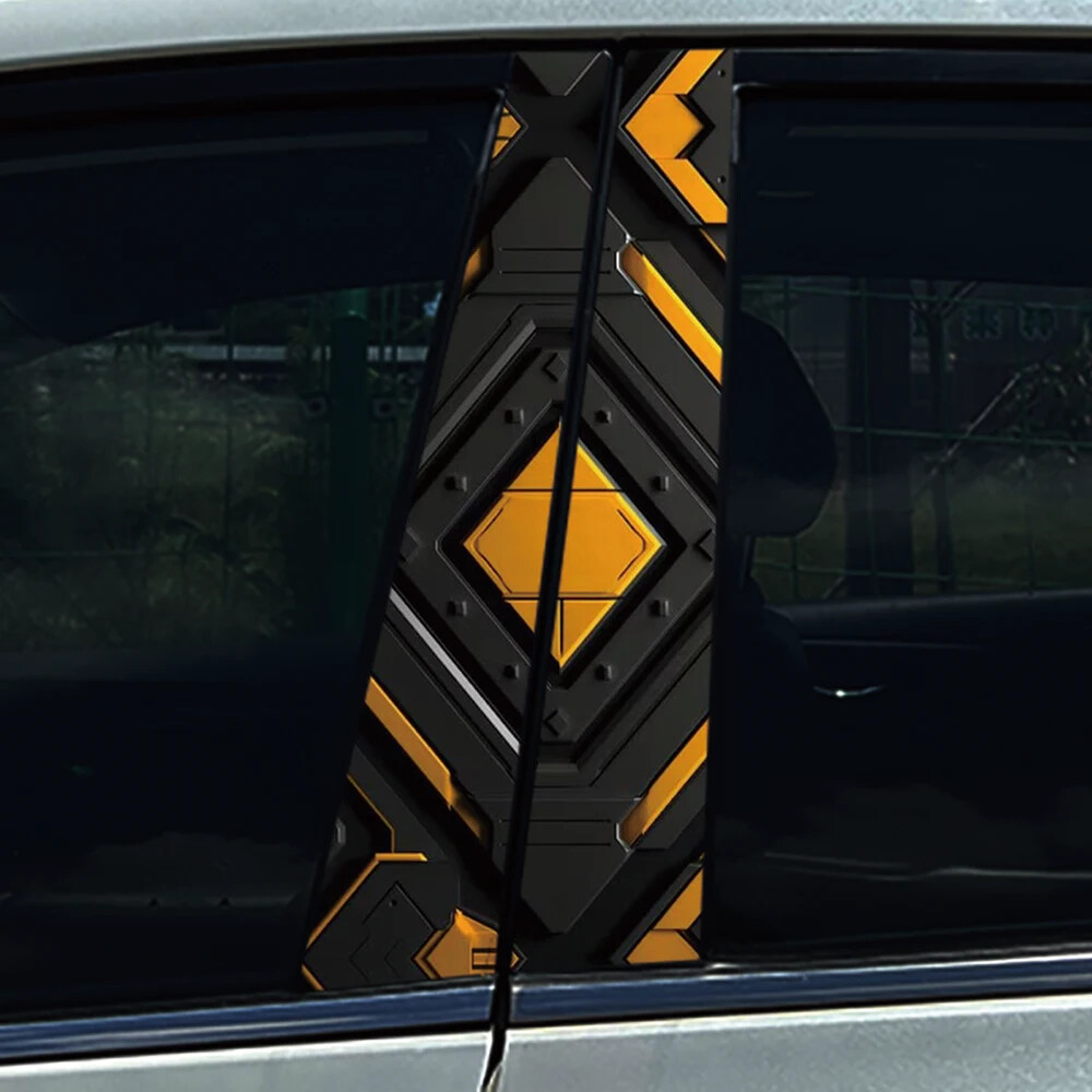 2x Yellow Black Honeycomb Auto B Pillar Waterproof Cover Car Doors Pillar Decals