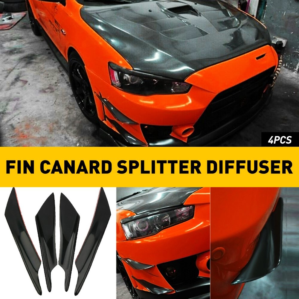 4/8x Car Bumper Fin Canard Splitter Diffuser Valence Spoiler Lips Glossy Black D