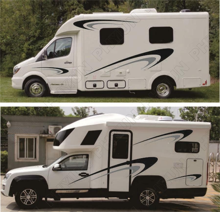 Car RV Camper Trailer Body Side Decor Stickers Vinyl Graphics Decal Black + Gray