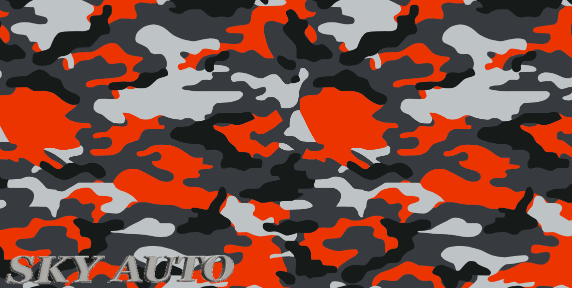 Red-Orange Black White Gray Camo Vinyl Car Wrap Sheet +Free Tools( 2 feet & up )