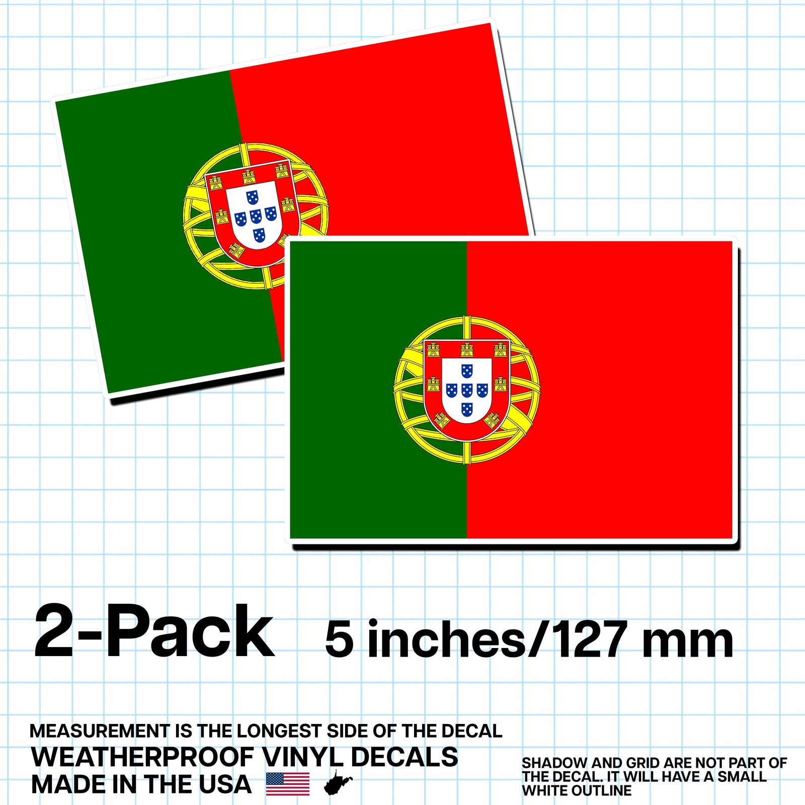 Portugal Flag Sticker 5″ 2-Pack – PT Decal – Portuguese Pride Vinyl