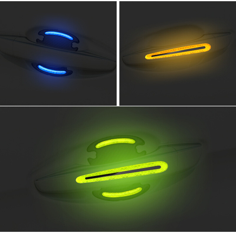 8pcs Car Door Handle Bowl Protective Film Reflective Sticker Strips Anti-Scratch