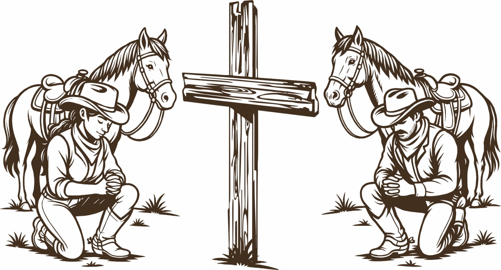 Praying Cowboy Cowgirl Cross Horse Christ Car Truck Window Vinyl Decal Sticker