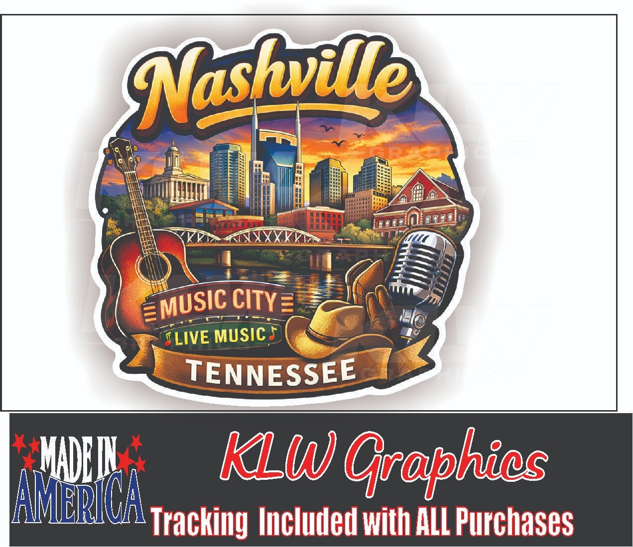 Nashville Tennessee Decal Music Skyline Country Music Vinyl Sticker Boardwalk