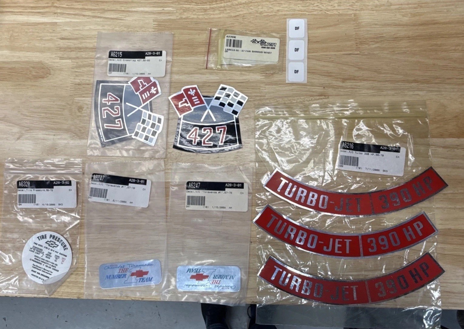 NOS Reproduction Corvette Decal Lot 427 390HP Tonawanda DF Tire Pressure