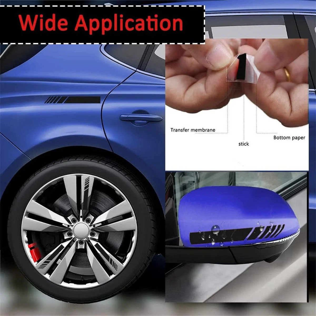 2pcs Car Rear View Mirror Stickers Decor, Waterproof for Car Truck (Black)