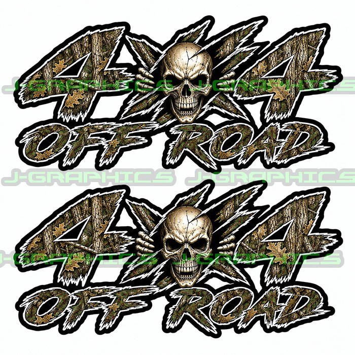 4×4 Off Road Forest Camo Skull Decals Truck Bedside Fender Sticker Pair E