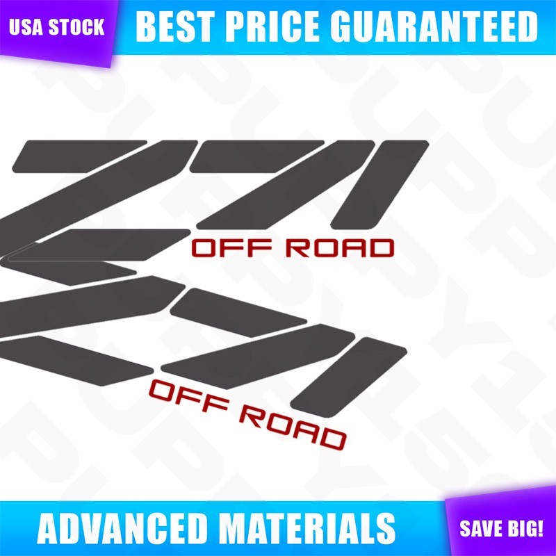 2pcs For Truck Silverado 1500 Z71 4×4 Off Road Sticker Vinyl Decal Black/RED