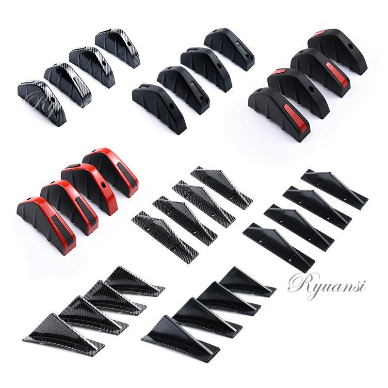 4x Car Rear Bumper Diffuser Shark Fin Curved Spoiler Lip Wing Splitter Universal