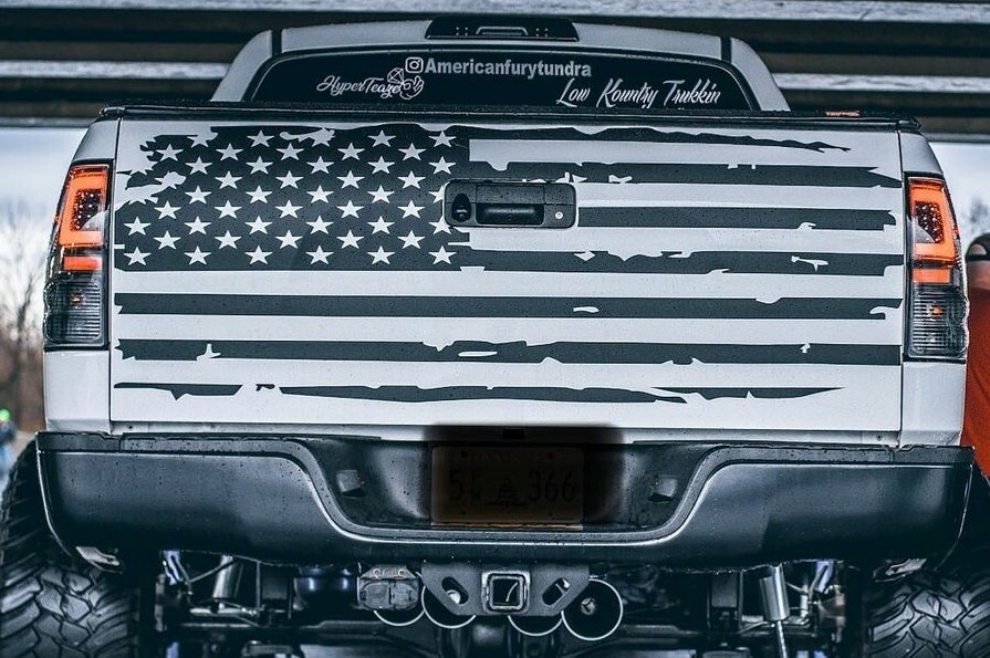 Compatible with Dodge Ram Chevy Ford Toyota..- Full Tailgate Flag .. VINYL