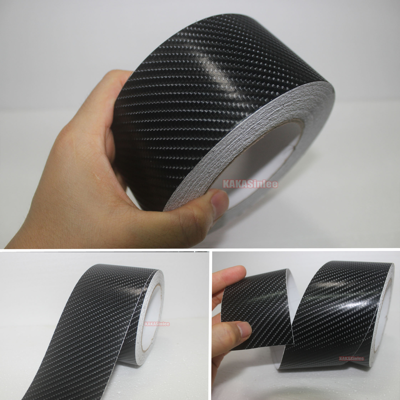 4D Black Sheet Car PVC Grain Carbon Fiber Vinyl Tape Wrap Sticker Stretch Strips