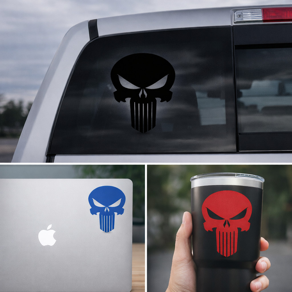 Punisher Style Tactical Skull Vinyl Decal Sticker Waterproof Die Cut Car 2–8″