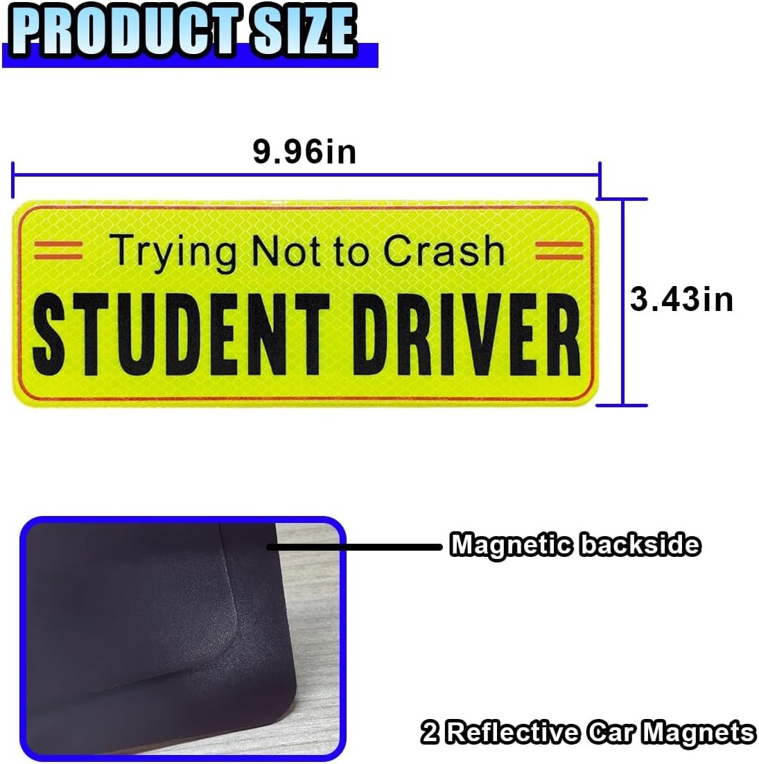 Magnetic Student Driver Sign – 2 PCS Reflective Warning Stickers for New Drivers