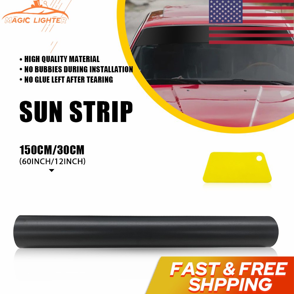 60″x12″ Matte Black Window Visor Strip Vinyl Sun DIY For Car Front Windshield