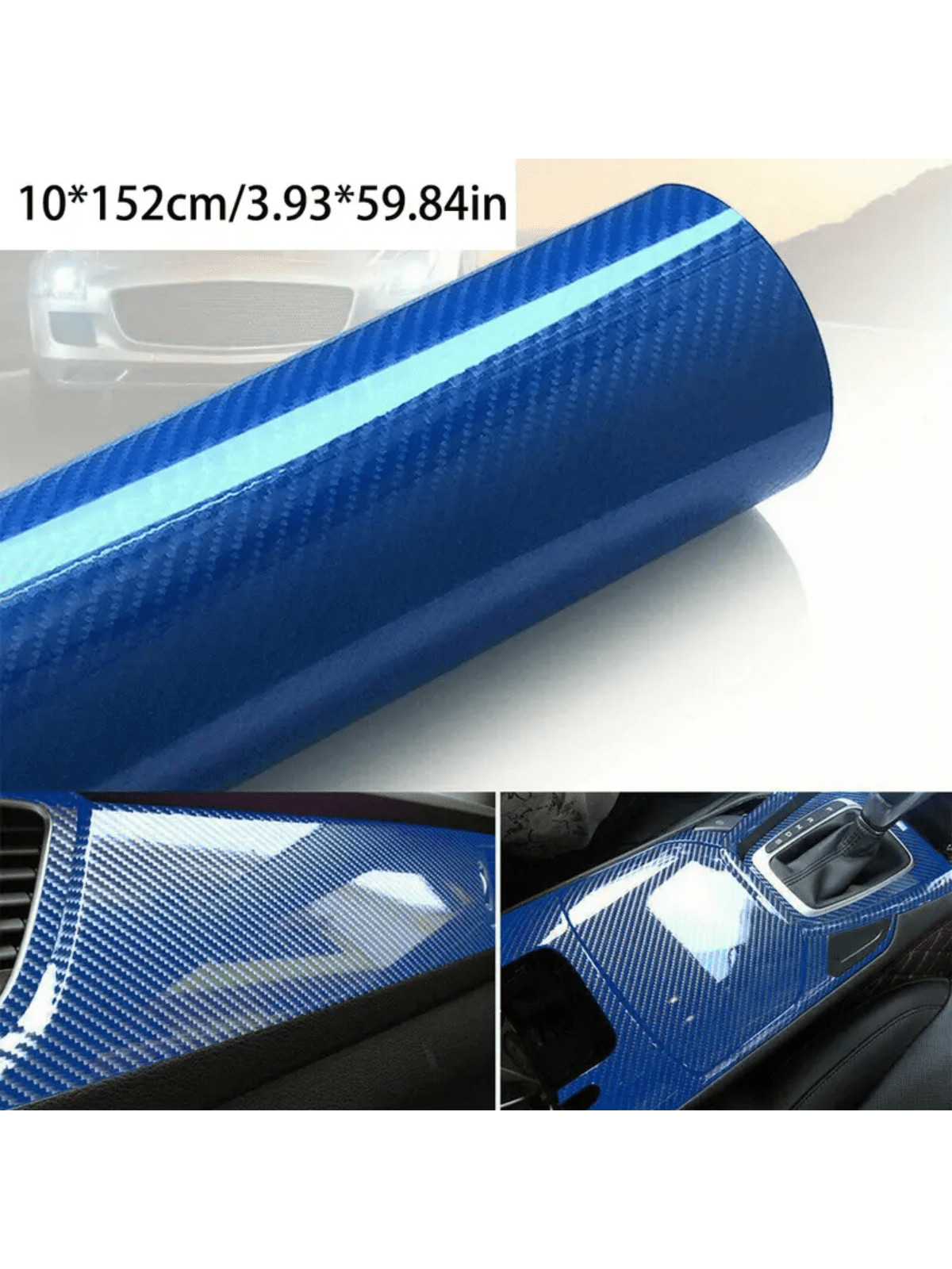 Blue 10x152cm 7D Carbon Fiber Vinyl Wrap For Car Interior Exterior