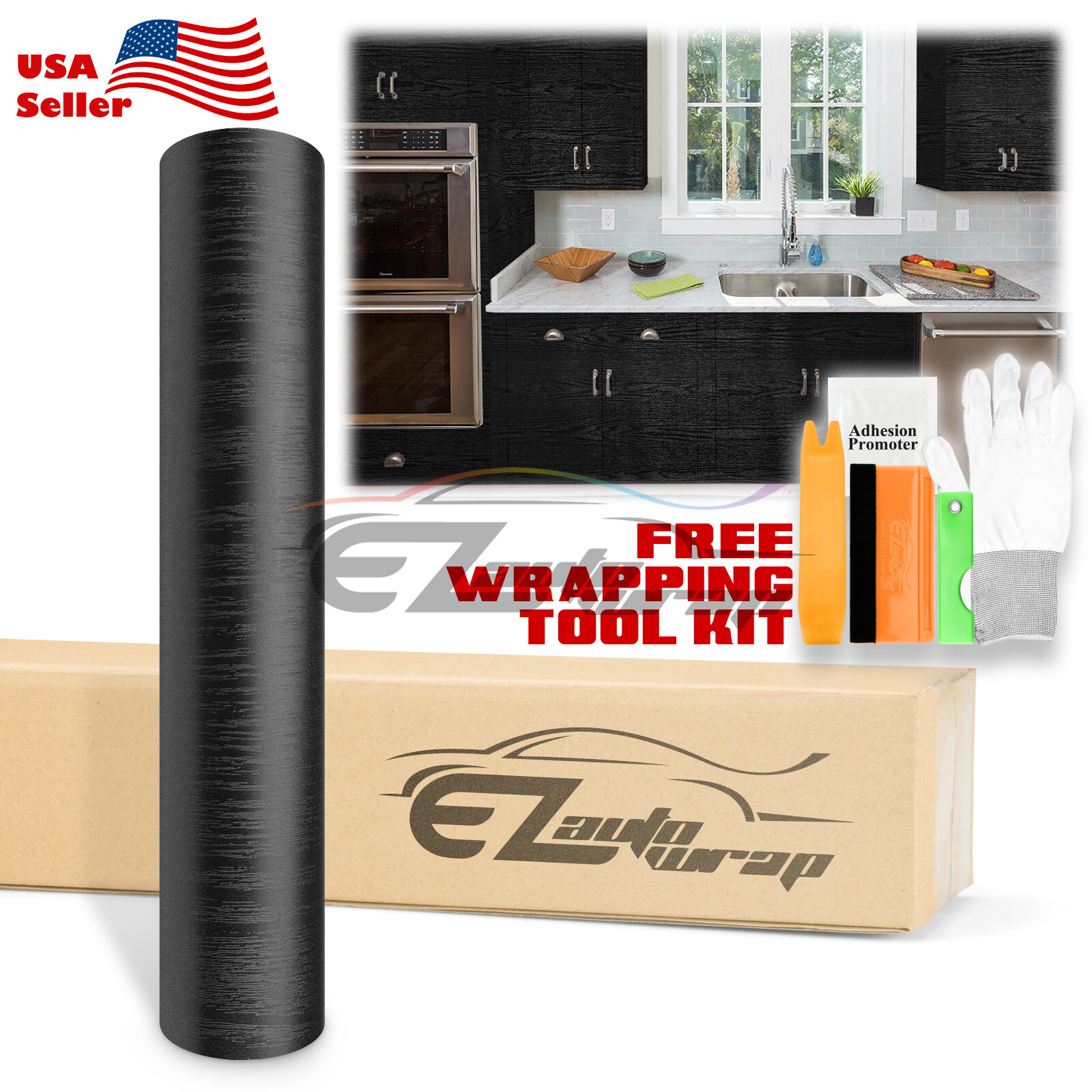Premium Black Wood Grain Vinyl Wrap Sticker Decal Car Home Kitchen Decoration