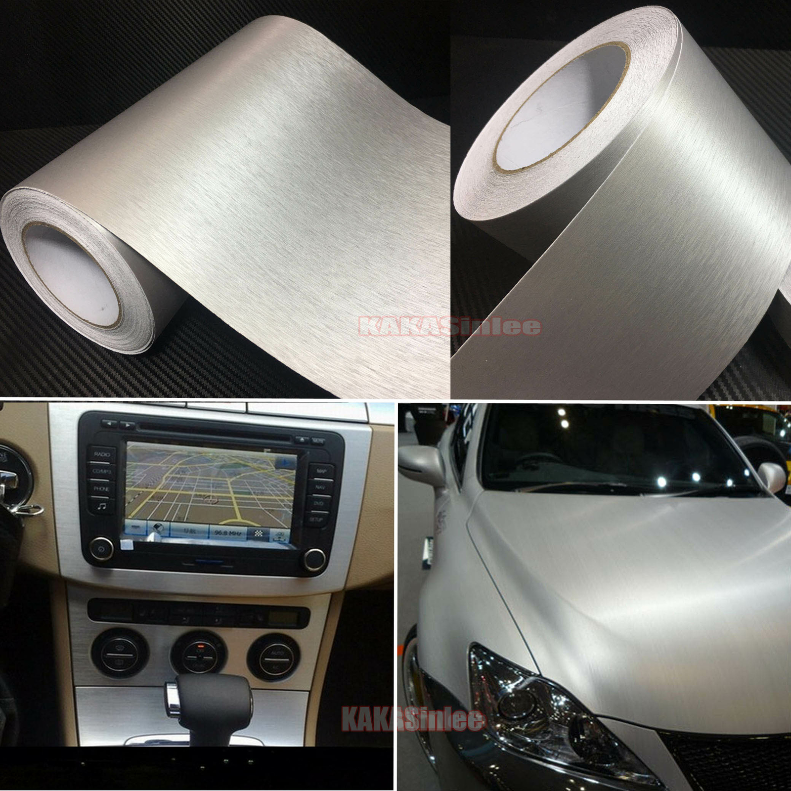Silver Flexible Car Matte Brushed 3D Metal Entire Auto Vinyl Wrap Sticker ABUS