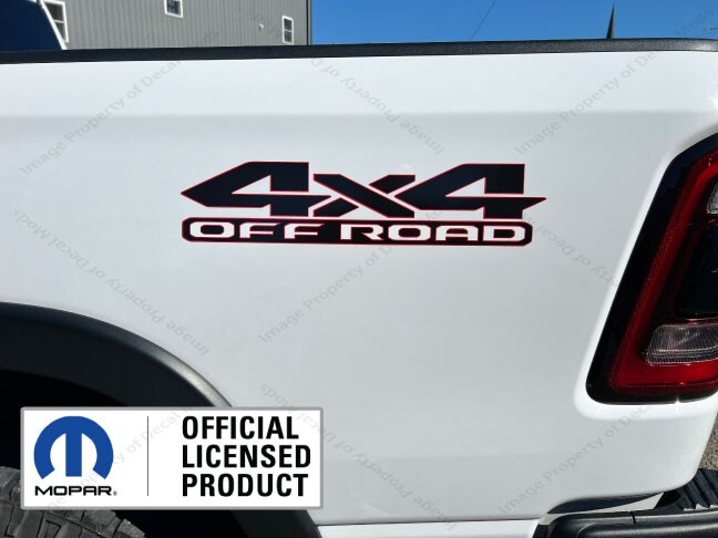 Set of 2: Dodge RAM 4×4 Off Road Decals Graphics Bed Side Black Red FD4H1