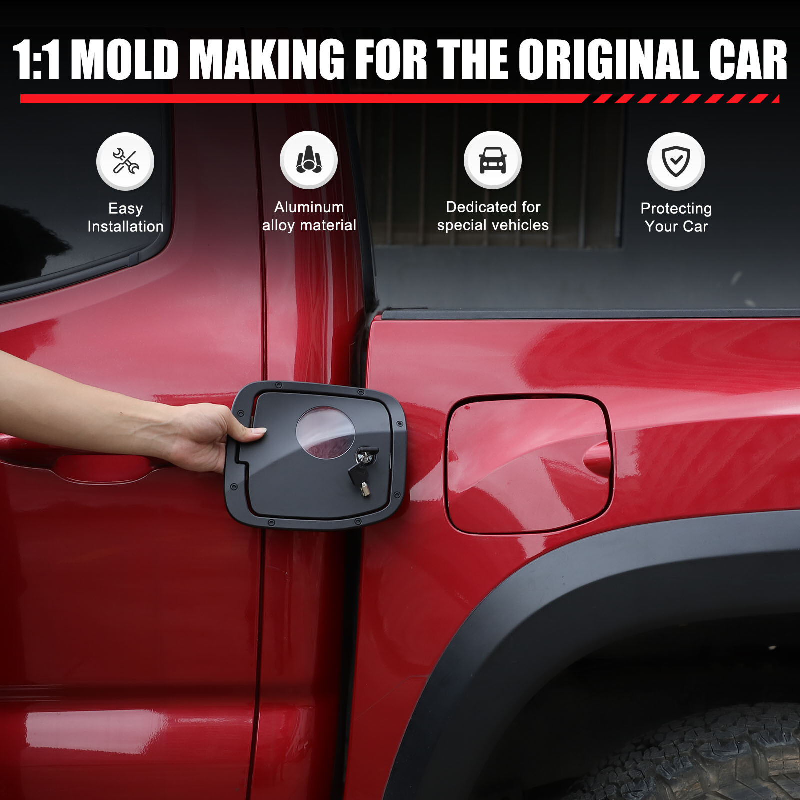 Black Door Fuel Tank Cover W/ Lock Gas Cap Tank Trim Fit Toyota Tacoma 2016-2022