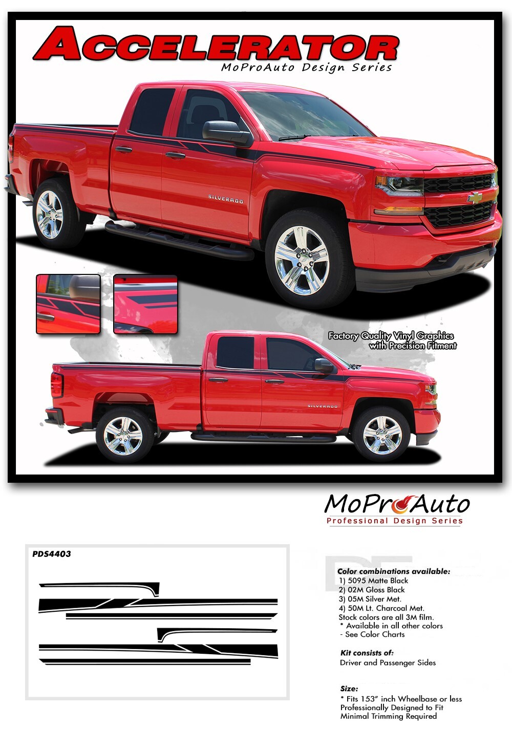 ACCELERATOR 2014-2018 Chevy Silverado Decal Graphic Side Stripe 3M Pro Vinyl Kit