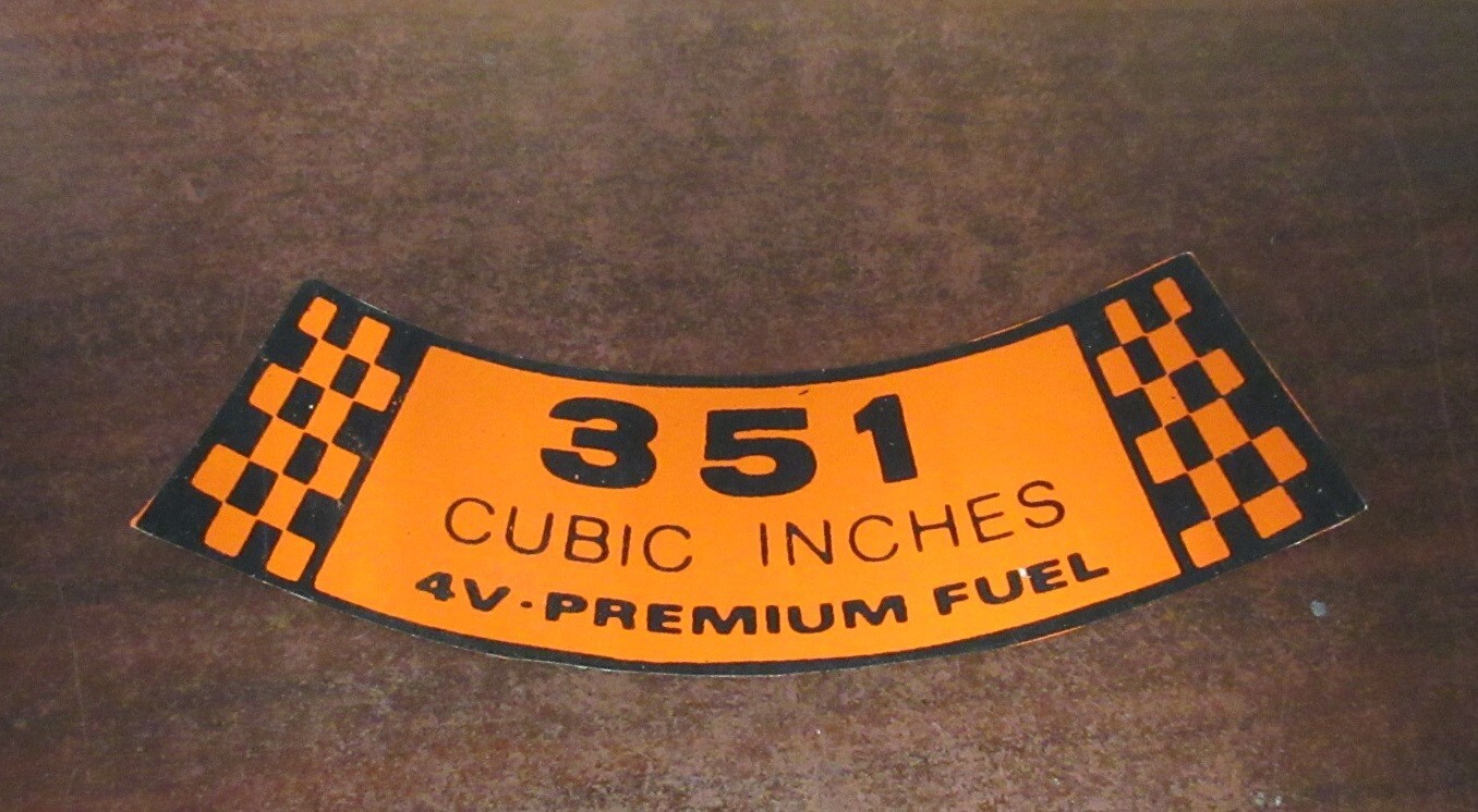 1968-69 Ford & Mercury NEW 351 4v Premium Fuel Air Cleaner Top Decal