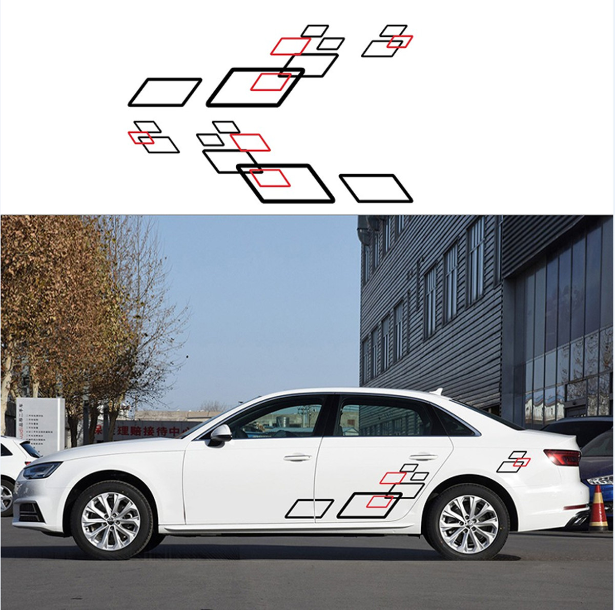 2Pcs Stickers For Car Both Sides Body Vinyl Film Decals DIY Sports Styling Black