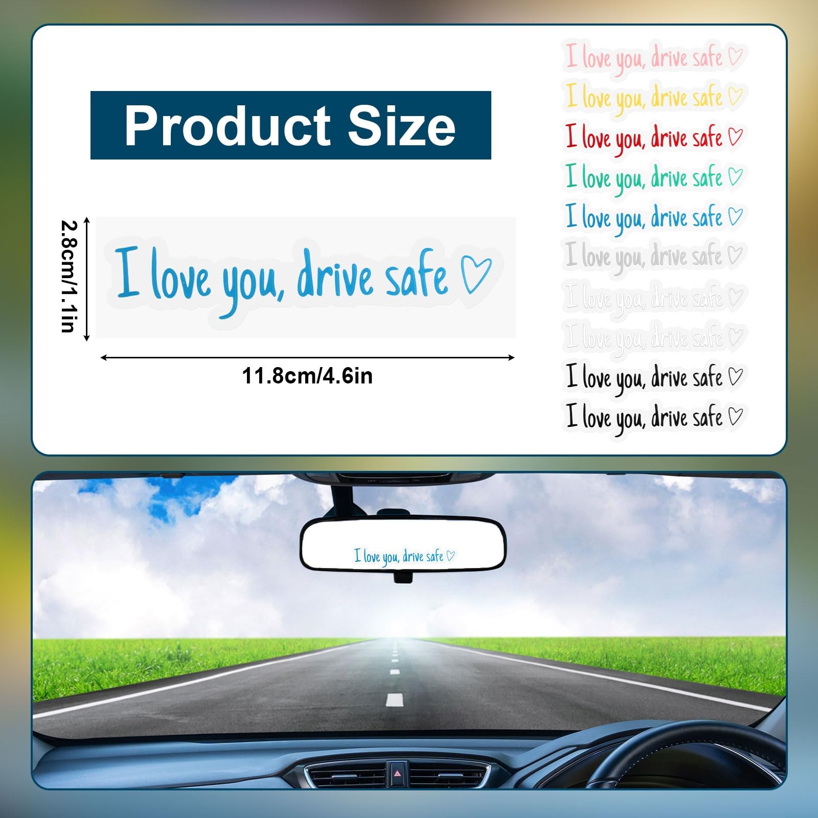 Tinoaly 10 Pcs I Love You Drive Safe Mirror M, As Shown in the Picture