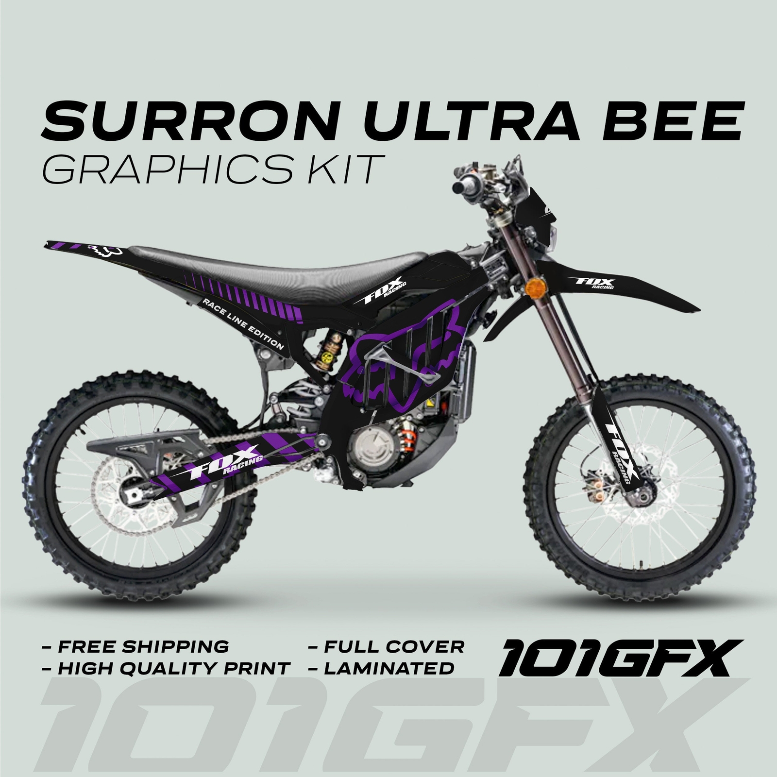 Surron Ultra Bee Graphics Kit FOX RACE LINE Black Purple Decals Stickers