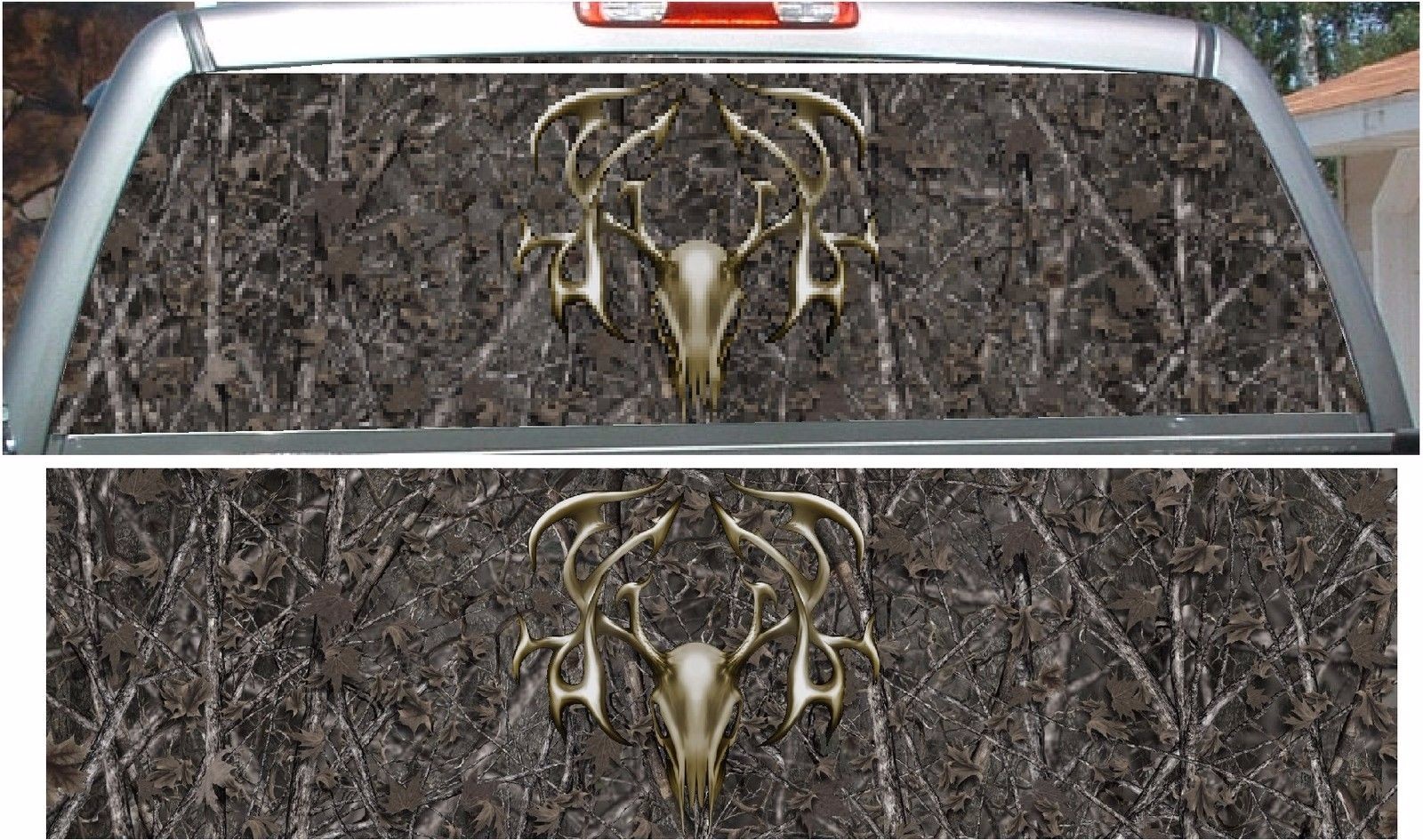 Woodland ghost tribal buck head hunting rear window view thru graphic decal wrap