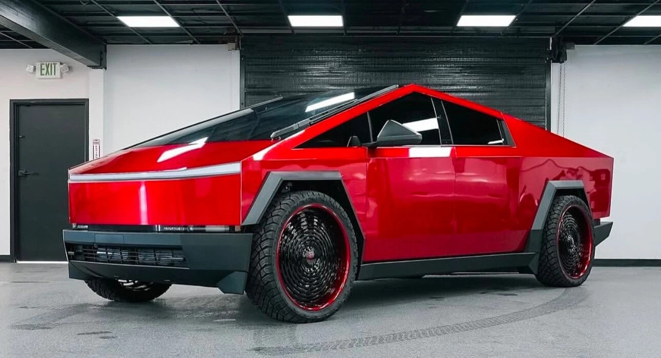 Tesla Cybertruck Precut Vinyl Wrap Super Gloss Red Color Change Adhesive Film