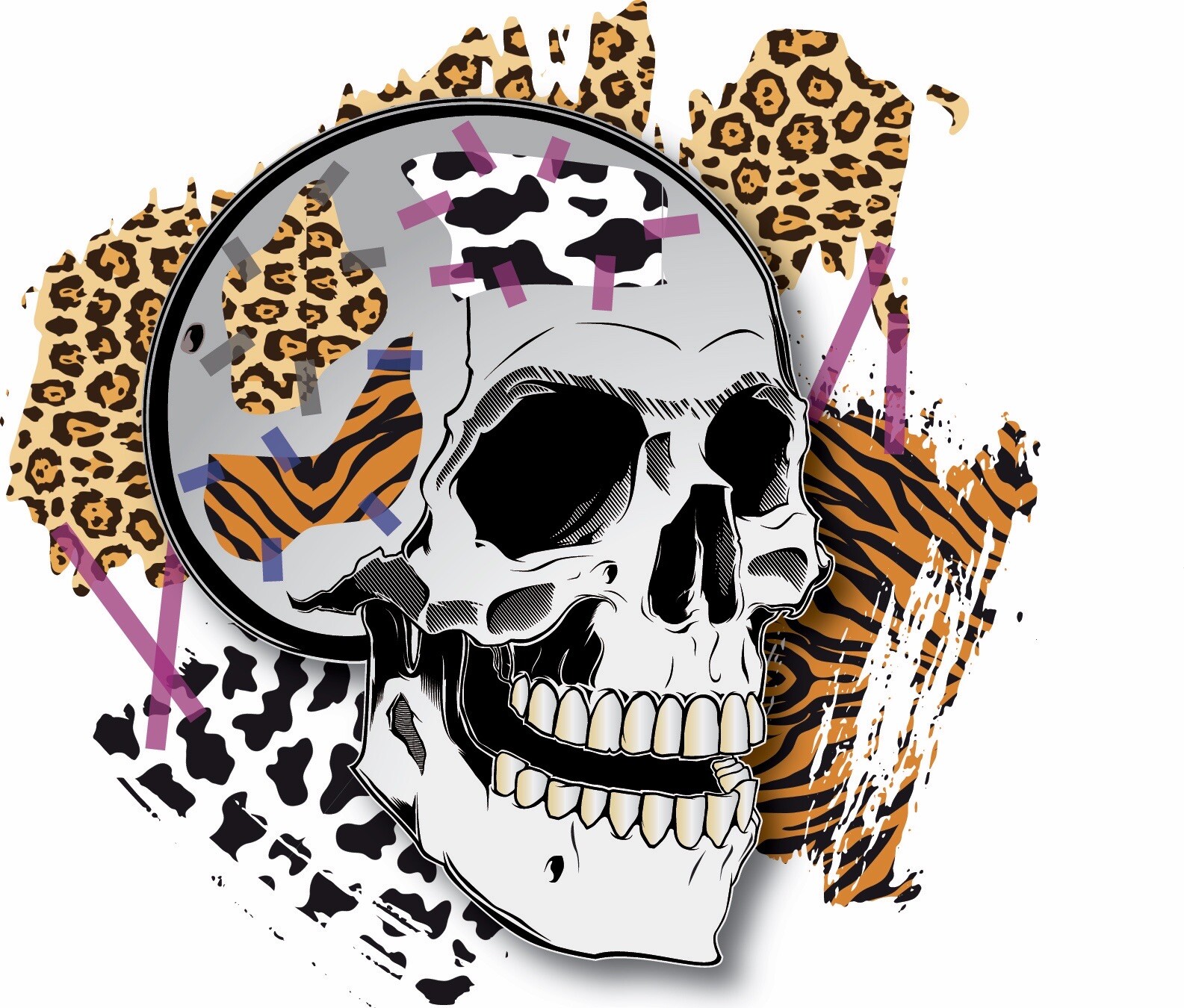Leopard Skull Sticker Tiger Print Colorful Skeleton Summer Wild Boho (3.5 Inch)