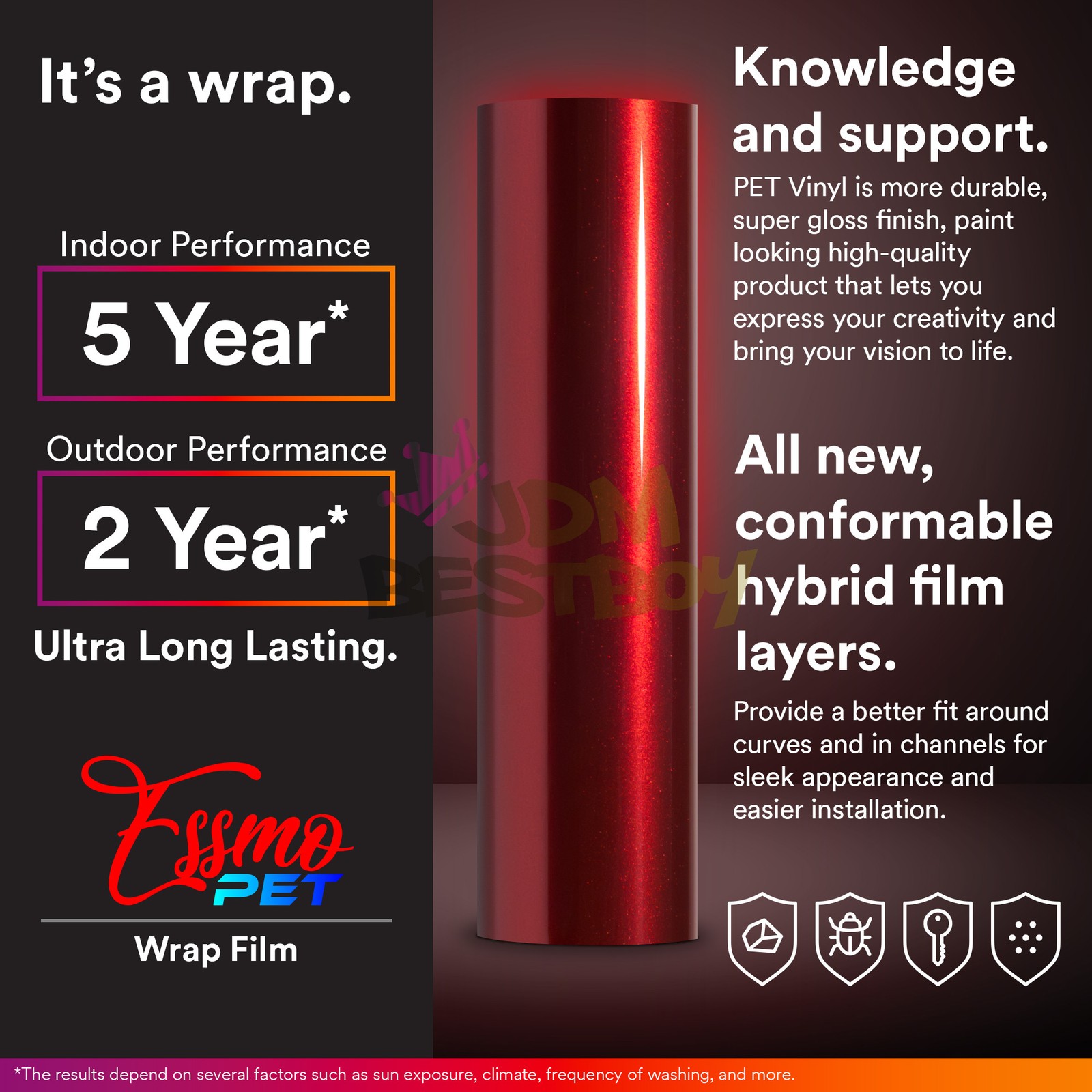 ESSMO PET Super Gloss Metallic Vampire Red Vehicle Vinyl Wrap Decal Like Paint