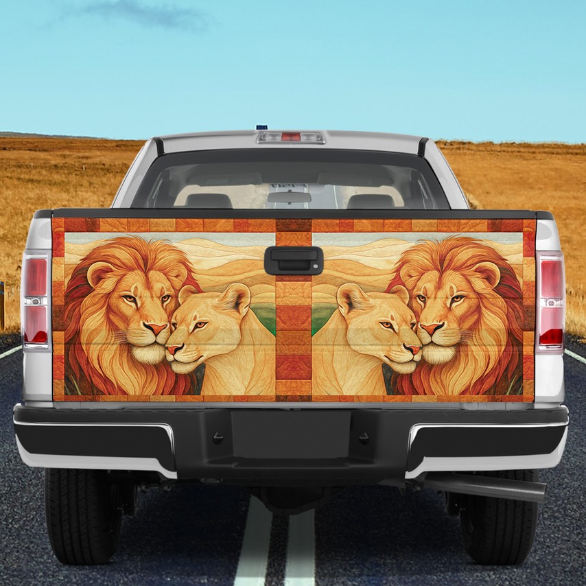 Lion Couple King & Queen Of The Jungle Anniversary Wedding Tailgate Wrap Decal