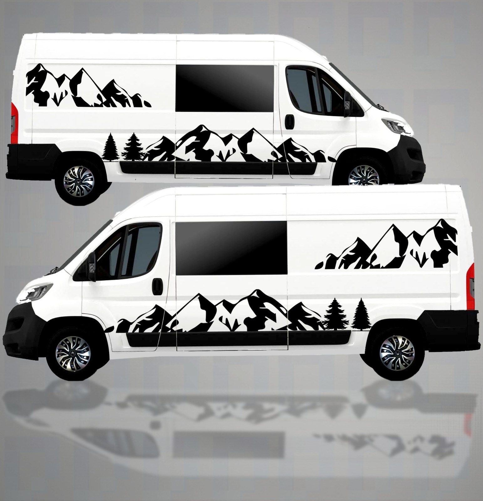 Full-Length Mountain Landscape Side Decal for LWB Van – Vinyl Graphic Kit (4pc)